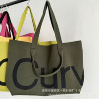 Knitted Tote Bag with Letter Pattern, Large Capacity Shoulder Bag for Women