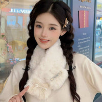 Korean Style Lace Bowknot Embossed Winter Warm Neck Scarf