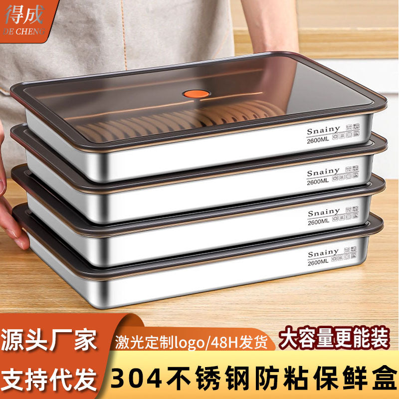 304 Stainless Steel Dumpling Storage Tray with Lid for Refrigerator Freezer