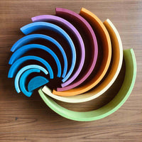 Kids Wooden Rainbow Stacking Blocks 12-Color Arch Building Set Educational Toy for Toddlers 3-10 Years Old
