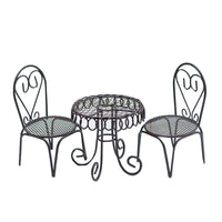 1:12 Miniature Dollhouse Wrought Iron Table and Chair Set with European Sun Umbrella for Outdoor Patio Garden