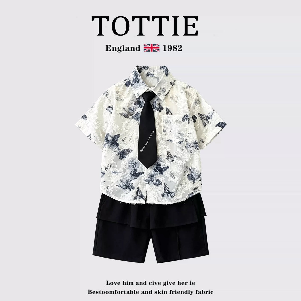 TOTTIE Boys' Vintage Print Shirt & Shorts Set for Performances