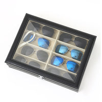 8-Slot PU Leather Eyeglasses and Sunglasses Storage Organizer Case