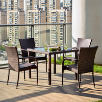 Outdoor Wicker Patio Dining Set with Table and Chairs for Balcony Garden Cafe