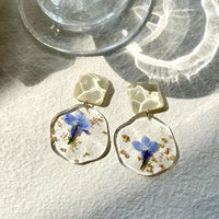 Romantic Blue Dried Flower Resin Earrings / Ear Clips for Women