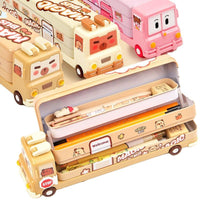 Cartoon Capybara School Bus Pencil Case, Large Capacity Three-Layer Metal Stationery Box for Students