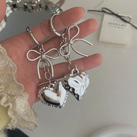 INS Alloy Heart Pendant Keychain with Bowknot for Bags and Phones