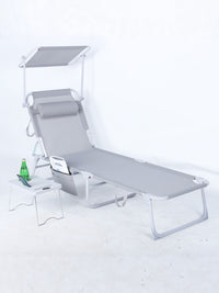 Outdoor Folding Lounge Chair with Canopy, Portable Reclining Beach Cot with Pillow, Adjustable, Sunshade & Waterproof for Camping