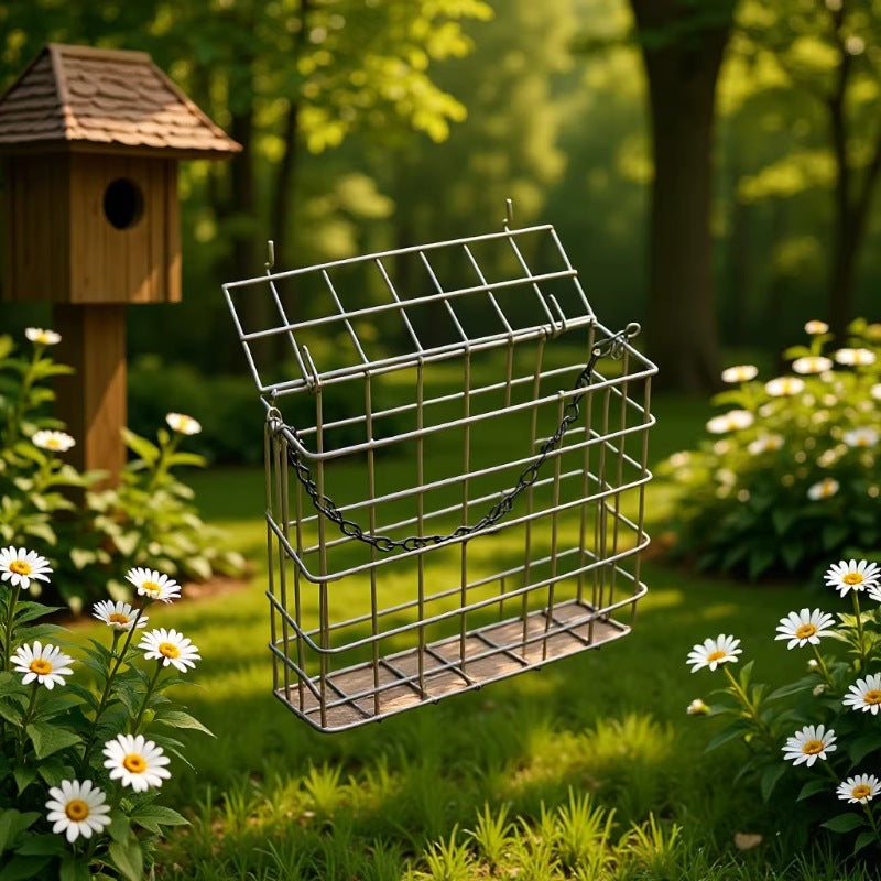 Outdoor Square Bird Feeder Hanging Metal Mesh with Chain for Hummingbirds and Parakeets