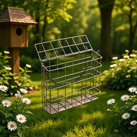 Outdoor Square Bird Feeder Hanging Metal Mesh with Chain for Hummingbirds and Parakeets