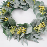 Artificial Pomegranate Berry Eucalyptus Leaf Wreath for Home Decor, Entryway, Window Display - Faux Greenery Garland