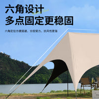 Large Hexagonal Black Glue Tarp Tent for Outdoor Camping and Picnic, Sunscreen and Rainproof