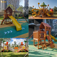 Kids Wooden Climbing Frame with Slide, Seesaw, Rocker, and Swing for Outdoor Play