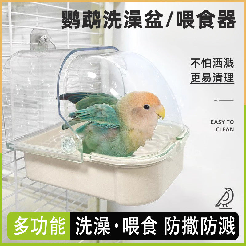 External Bird Bath and Feeder for Cages, Anti-Splash Design