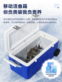 Insulated Fishing Cooler Box with Wheels, 60L/80L/100L Capacity, Live Fish Storage, Outdoor Commercial Fresh Preservation