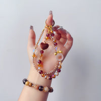Autumn New Love Heart Crystal Beaded Phone Chain Fashion Keyring Bag Charm