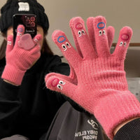 Cute Cartoon Expression Touchscreen Five-Finger Gloves for Winter Cycling