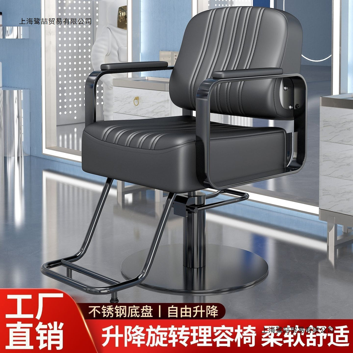 Hair Salon Styling Chair with Swivel, Lift, and Stainless Steel Armrests