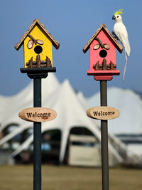 Decorative Garden Birdhouse with Fence and Bird Ornaments for Outdoor Yard and Balcony Decor