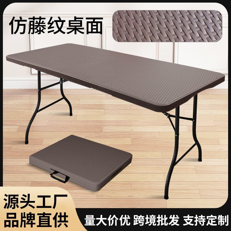 Outdoor Foldable Rattan-Style Plastic Patio Dining Table and Chair Set