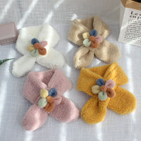 Kids' Lambswool Floral Scarf - Korean Style Thick Warm Neck Warmer for Autumn/Winter