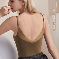 Seamless Satin Bralette Camisole with Built-in Bra, Plus Size Anti-Exposure Backless Top