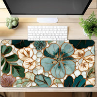 Nordic Floral Keyboard and Mouse Pad, Noise-Reducing Rubber Desk Mat for Laptops