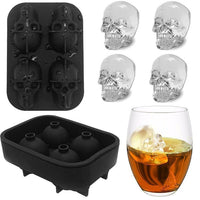 Halloween Skull Silicone Ice Cube Tray for Whiskey & Cocktails, 4-Cavity DIY Mold