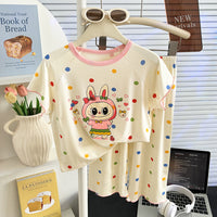 Modal Kids Pajama Set Short Sleeve T-Shirt & Capri Pants Cartoon Sleepwear for Girls