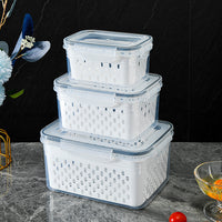 Refrigerator Produce Storage Containers with Drainer and Lid - Food-Grade Plastic, Freezer Safe