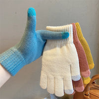 Solid Color Knitted Touchscreen Gloves for Women, Winter Warm Windproof Cycling Gloves