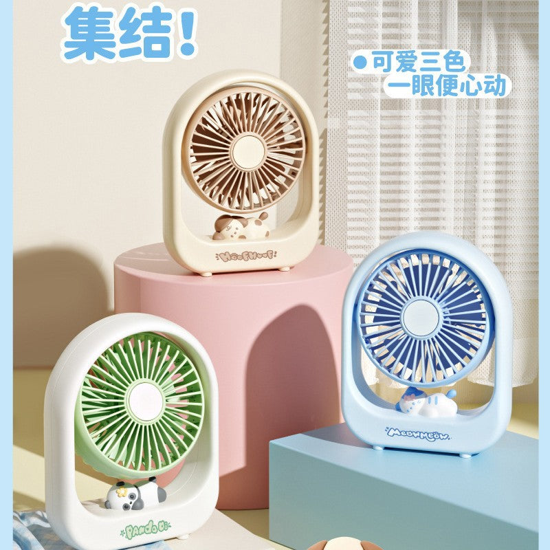 Cute Pet Cartoon USB Rechargeable Desktop Mini Fan for Dormitory Office Gaming