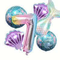 6-Piece Mermaid Tail & Number Foil Balloon Set for Birthday Party Decoration