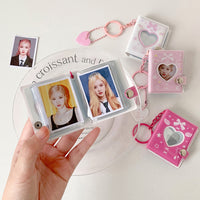 Bowknot 2-inch Heart Hollow Photo Album Keychain for Students, Mini Photo Storage Book for Girls