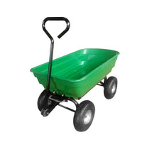 4-Wheel Plastic Dump Cart Farm Tool Outdoor Hand Pull Flatbed Trolley for Hauling