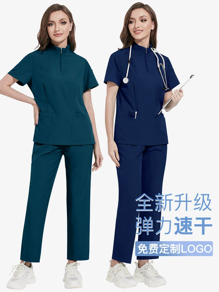 Unisex V-Neck Scrub Set with Short Sleeves and Straight Leg Pants