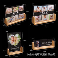 Personalized UV Printed Acrylic Photo Night Light with Wooden Base, Dimmable LED Desk Lamp for Ambiance and Gifting
