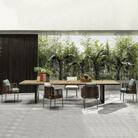 Outdoor Wicker Rattan Dining Set with Solid Wood Table for Patio Garden Villa
