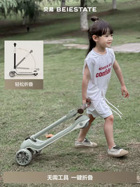 BEYI 2-in-1 Foldable Kids Scooter with Flashing Wheels, Adjustable Height for Ages 2-14