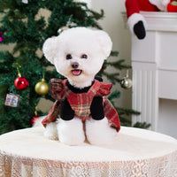 Pet Christmas Plaid Bow Dress with Black Knit Base Shirt for Autumn/Winter