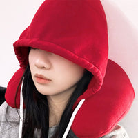 U-Shaped Memory Foam Neck Pillow with Hood for Travel and Napping