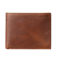 Handmade Crazy Horse Leather Bifold Wallet for Men, Genuine Cowhide Multi-Card Holder with Large Capacity