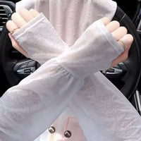 Lace Sun Protection Arm Sleeves for Women, Thin High-Elastic Breathable Ice Silk Cooling Sleeves