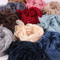 Shiny Pleated Gauze Scarf with Ruffled Edge, Solid Color Breathable Head Wrap