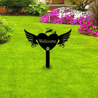 Pet Memorial Heart with Wings Metal Silhouette Grave Marker