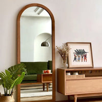 Vintage Solid Wood Dressing Mirror Cherry Wood Full Length Arch Floor Mirror Wall Mounted French Arch Mirror