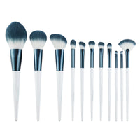 11-Piece Deep Sea Blue Makeup Brush Set with Synthetic Fibers for Powder and Eyeshadow