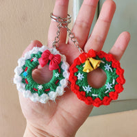 Handmade Crochet Christmas Keychain Pendant / Wreath Ornament, Festive Gift