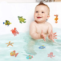 Ocean Animal Cartoon Non-Slip Bathtub Stickers for Kids, PEVA Anti-Slip Decals for Bathroom Floors