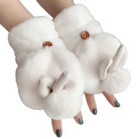Winter Plush Lined Cartoon Rabbit Ear Gloves for Students, Thickened Warm Cycling Gloves